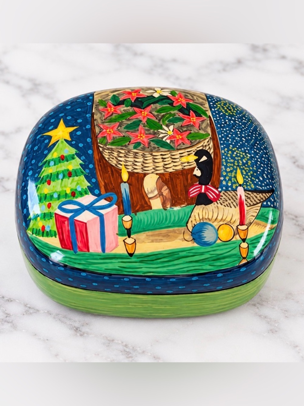 Vintage hand-painted Kashmiri paper mache lacquer trinket box